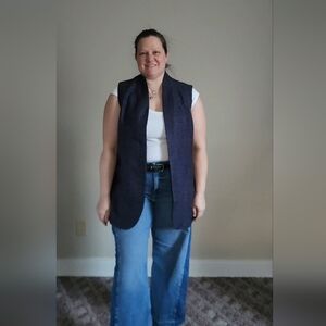 Anne Klein Tailored Metallic Long Vest. Indigo Blue. Slight Shimmer. Size 16.